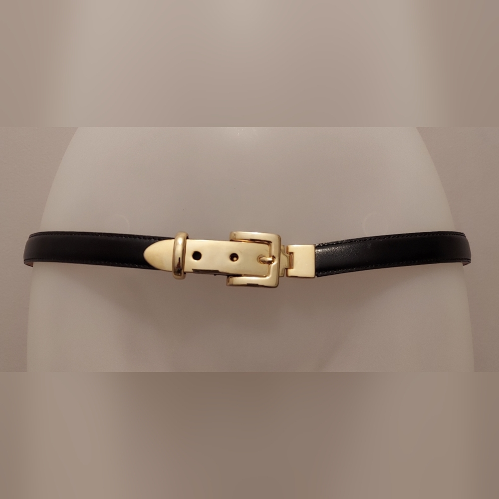 Amiee Lynn Black Genuine Leather Belt with Goldtone Buckle & Hardware Size Large